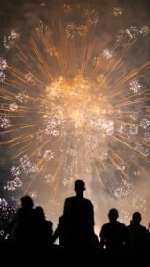 A family setting off self-fire memorial fireworks