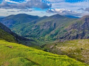 Mountains and upland moorland in Eryri, Snowdonia National Park, north Wales.